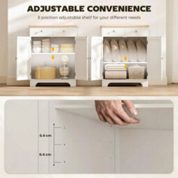 Rubber Wood Top Kitchen Side Cabinet With Adjustable Shelf, White - thumbnail 5