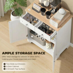 Rubber Wood Top Kitchen Side Cabinet With Adjustable Shelf, White - thumbnail 6
