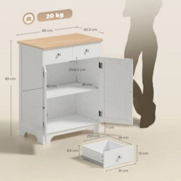 Rubber Wood Top Kitchen Side Cabinet With Adjustable Shelf, White - thumbnail 3