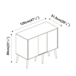 Urbn-Living Urbnliving 3-Door Sliding Cabinet Sideboard Black Carcass With Grey Doors Storage Organiser Home Cupboard Pine Wooden Legs - thumbnail 6