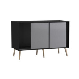 Urbn-Living Urbnliving 3-Door Sliding Cabinet Sideboard Black Carcass With Grey Doors Storage Organiser Home Cupboard Pine Wooden Legs - thumbnail 5