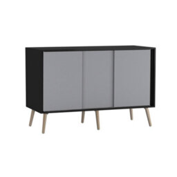 Urbn-Living Urbnliving 3-Door Sliding Cabinet Sideboard Black Carcass With Grey Doors Storage Organiser Home Cupboard Pine Wooden Legs