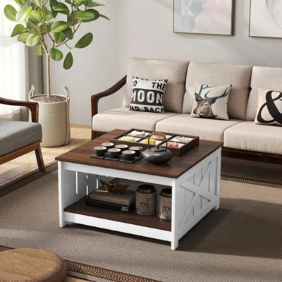 Farmhouse Coffee Table Square Coffee Table With Storage Shelf - image 1