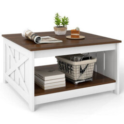 Farmhouse Coffee Table Square Coffee Table With Storage Shelf - thumbnail 3