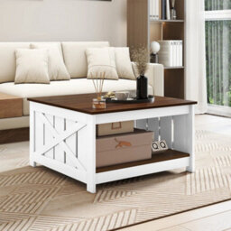 Farmhouse Coffee Table Square Coffee Table With Storage Shelf - thumbnail 4