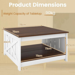 Farmhouse Coffee Table Square Coffee Table With Storage Shelf - thumbnail 2