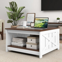 Farmhouse Coffee Table Square Coffee Table With Storage Shelf - thumbnail 5