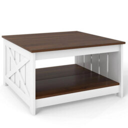 Farmhouse Coffee Table Square Coffee Table With Storage Shelf - thumbnail 6