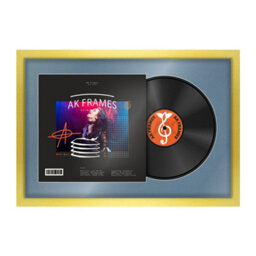"AK Frames 25X17"" Gold Modern Vinyl Record Frame With Pompadour Mount For 12 Inch Lp Cover & Disc - Overlapped Design" - thumbnail 1