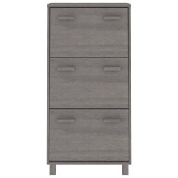 Berkfield Shoe Cabinet Light Grey 59.5X35X117 Cm Solid Wood Pine - thumbnail 3
