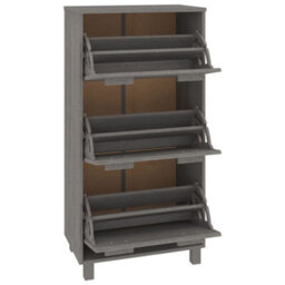 Berkfield Shoe Cabinet Light Grey 59.5X35X117 Cm Solid Wood Pine - thumbnail 4