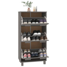 Berkfield Shoe Cabinet Light Grey 59.5X35X117 Cm Solid Wood Pine - thumbnail 7