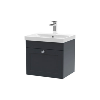 Balterley Swynnerton Traditional 1 Drawer Wall Hung Vanity Unit With Thin Edge Basin, Dark Grey, 500mm - image 1