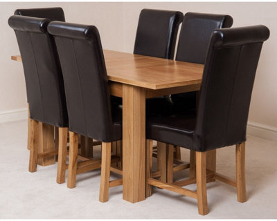 That's Furniture Hampton 120Cm - 160Cm Oak Extending Dining Table And 6 Chairs Dining Set With Washington Brown Leather Chairs - image 1