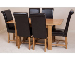 That's Furniture Hampton 120Cm - 160Cm Oak Extending Dining Table And 6 Chairs Dining Set With Washington Brown Leather Chairs - thumbnail 2