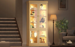 Btm Led Display Cabinet, Freestanding Storage Cabinet With Glass Doors, Anti Tip Design, Natural Oak - thumbnail 5