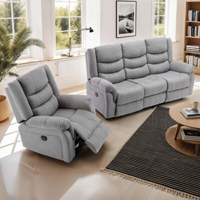 More4Homes Seattle Electric Recliner Fabric 1+3 Seater Sofa Set (Grey) - image 1