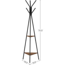 Industrial Hall Tree Coat Rack With 2 Storage Shelves, Freestanding Entryway Stand, Hazelnut Brown And Black - thumbnail 2