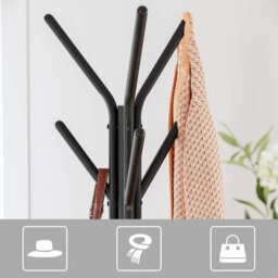 Industrial Hall Tree Coat Rack With 2 Storage Shelves, Freestanding Entryway Stand, Hazelnut Brown And Black - thumbnail 4