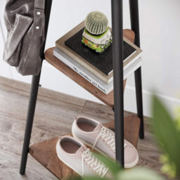 Industrial Hall Tree Coat Rack With 2 Storage Shelves, Freestanding Entryway Stand, Hazelnut Brown And Black - thumbnail 5