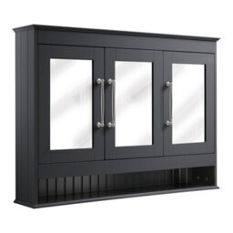 Homestylestore 1050 X 750mm Black Grey Wall Mounted Mirrored Door Bathroom Cabinet And Chrome T Bar Handles - thumbnail 1