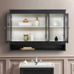 Homestylestore 1050 X 750mm Black Grey Wall Mounted Mirrored Door Bathroom Cabinet And Chrome T Bar Handles - thumbnail 2