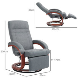 Grey Swivel Recliner Chair With Footrest Wood Base For Living Room Bedroom - thumbnail 2
