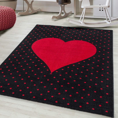 "Bravich Red & Black Heart Kids Rug - Bambi - 160X230Cm (5'4""x7'8"")" - image 1