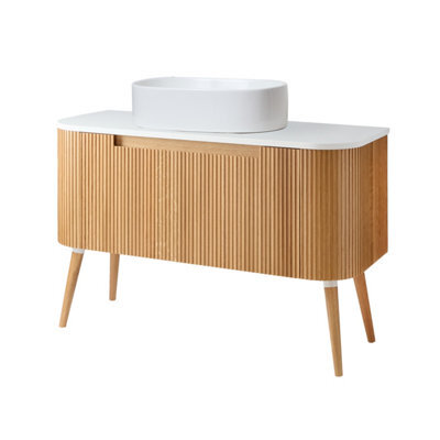 Homestylestore 1200mm Oak Floorstanding Fluted Bathroom Vanity Unit And Oval Basin - image 1