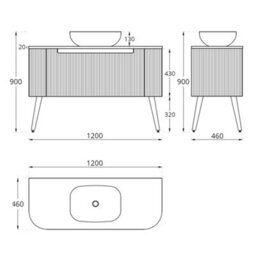 Homestylestore 1200mm Oak Floorstanding Fluted Bathroom Vanity Unit And Oval Basin - thumbnail 3