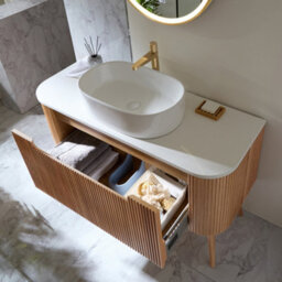 Homestylestore 1200mm Oak Floorstanding Fluted Bathroom Vanity Unit And Oval Basin - thumbnail 2