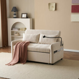 Btm Convertible Double Sofa Bed, Adjustable Backrest, Usb Chargingand Phone Holder, Beige - thumbnail 5