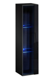Arte Switch Ww2 Black Gloss Hung Display Cabinet 30Cm - Bold Wall Display With Contemporary Blue Leds