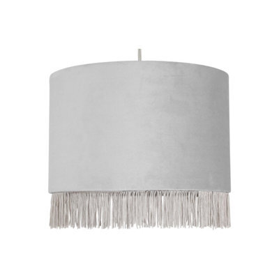 First Choice Lighting Fringed Silvery Grey 23Cm Fringed Velvet Pendant Shade - image 1