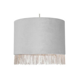 First Choice Lighting Fringed Silvery Grey 23Cm Fringed Velvet Pendant Shade - thumbnail 2