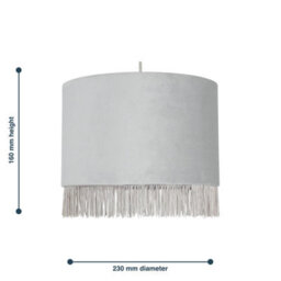 First Choice Lighting Fringed Silvery Grey 23Cm Fringed Velvet Pendant Shade - thumbnail 6
