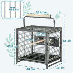 Pawhut Parrot Cage, Travel Carry Pet Bird Cage Cockatiel W/ Metal Handle - thumbnail 3