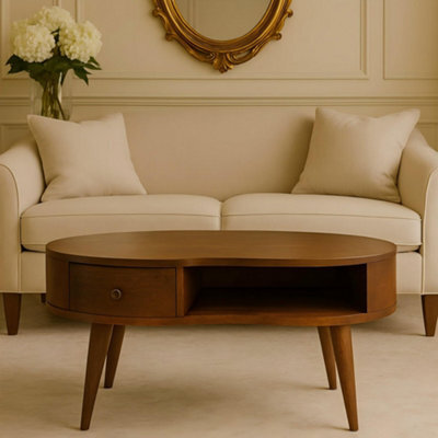 Matteo Solid Wood Chestnut Wave Coffee Table With Drawer & Shelf - image 1
