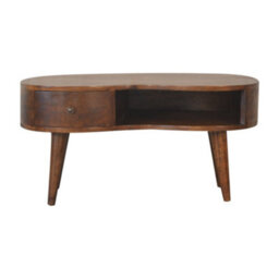 Matteo Solid Wood Chestnut Wave Coffee Table With Drawer & Shelf - thumbnail 2