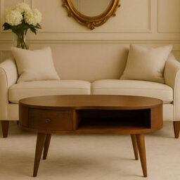 Matteo Solid Wood Chestnut Wave Coffee Table With Drawer & Shelf - thumbnail 1