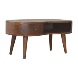 Matteo Solid Wood Chestnut Wave Coffee Table With Drawer & Shelf - thumbnail 3