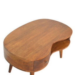 Matteo Solid Wood Chestnut Wave Coffee Table With Drawer & Shelf - thumbnail 6