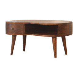 Matteo Solid Wood Chestnut Wave Coffee Table With Drawer & Shelf - thumbnail 4