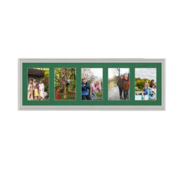 AK Frames 26X8 Light Grey Classic Multi Photo Frame With Emerald Mount - Holds 5 Apertures (5X) 6X4 Photos - thumbnail 1