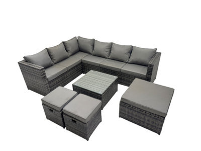 Fimous Rattan Garden Furniture Patio Furniture Sets With Corner Sofa Square Coffee Table 3 Footstools Dark Grey Mixed - image 1