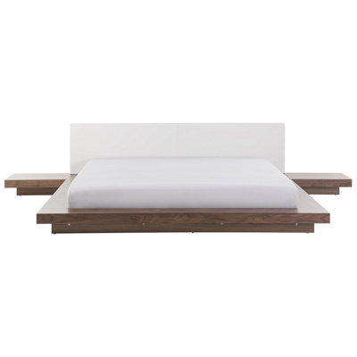 Beliani Waterbed Faux Leather Zen 180 X 200 Cm (Eu Super King) Brown Ash Wood - image 1