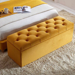 90Cm Chesterfield Ottoman Storage Box- Plush Velvet Shoe Bench - Mustard Gold Chesterfield Upholstered Blanket Box - thumbnail 1