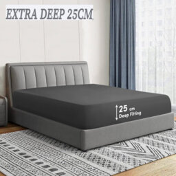 Ameha Plain Microfiber Fitted Sheet 25Cm Deep Pocket-Hypoallergenic Easy Care Charcoal Fitted Sheets Uk Double (137X190Cm) - thumbnail 1