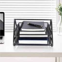 2 Tier Paper Tray Mesh Desk Organizer Office Desktop A4 File Filing Storage - thumbnail 2