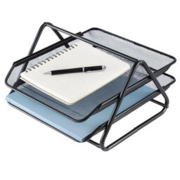 2 Tier Paper Tray Mesh Desk Organizer Office Desktop A4 File Filing Storage - thumbnail 3